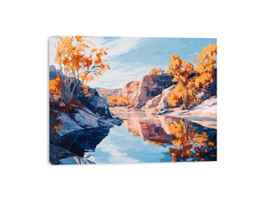 Autumn river canyon Canvas Print with reflective water