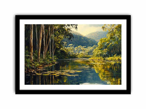 Forest river Canvas Print with lush trees and reflections