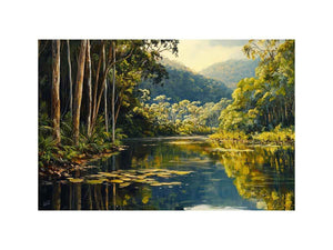 Forest river Canvas Print with lush trees and reflections