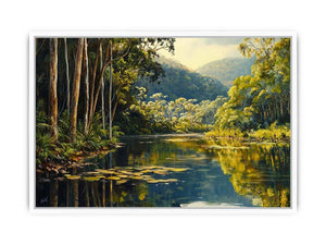 Forest river Canvas Print with lush trees and reflections