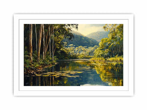 Forest river Canvas Print with lush trees and reflections