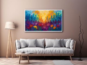 Colorful cityscape floral Canvas Print with silhouettes