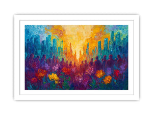 Colorful cityscape floral Canvas Print with silhouettes