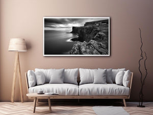 Black and white coastal cliff
