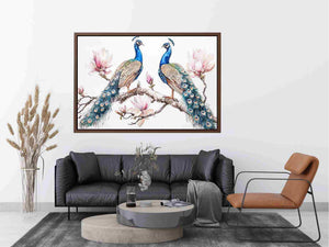 Peacock and magnolia floral artwork