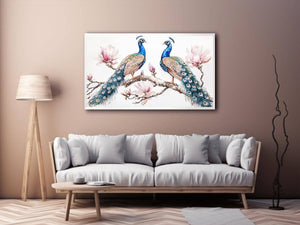 Peacock and magnolia floral artwork