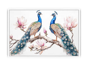 Peacock and magnolia floral artwork