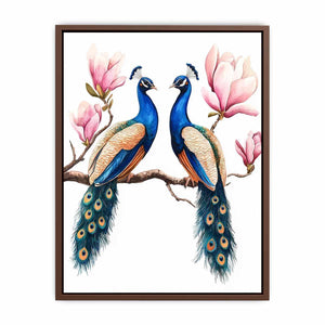 Peacock pair with pink blossoms artwork