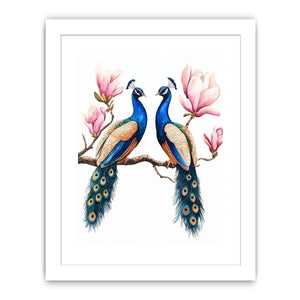 Peacock pair with pink blossoms artwork