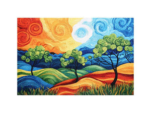 Colorful abstract landscape with trees