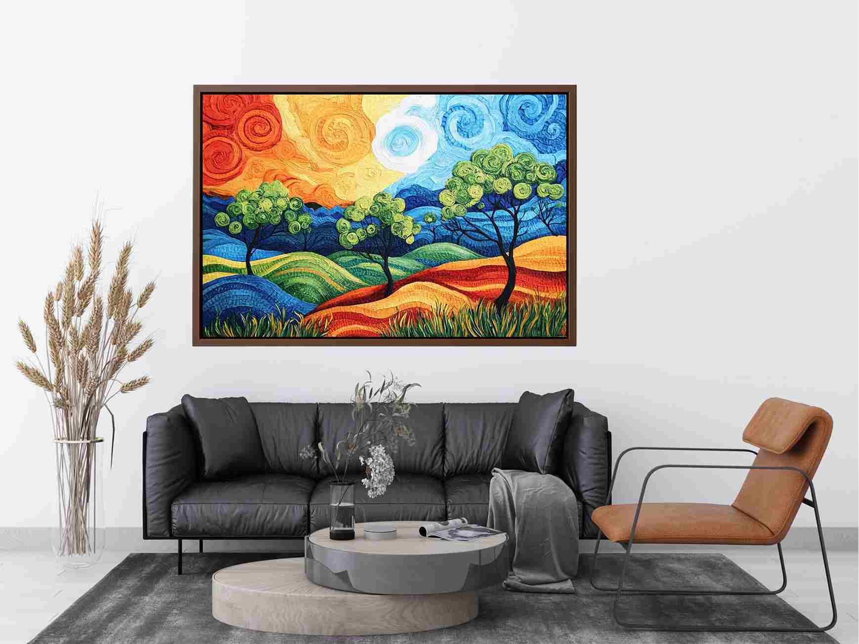 Colorful abstract landscape with trees