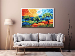 Colorful abstract landscape with trees