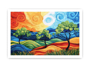 Colorful abstract landscape with trees