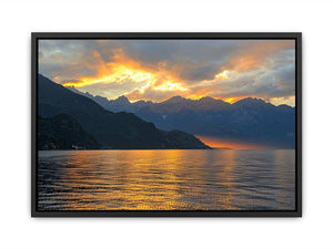 Sunset mountain lake