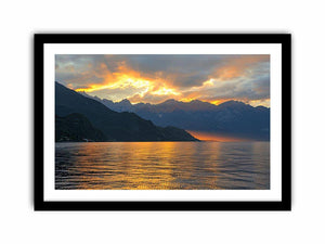 Sunset mountain lake