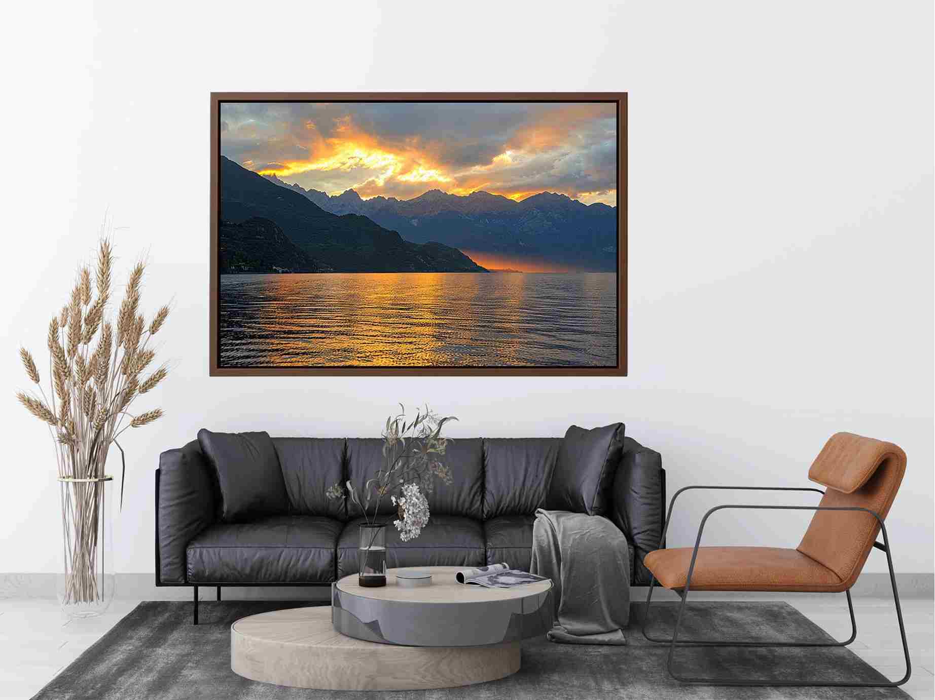 Sunset mountain lake