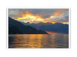 Sunset mountain lake