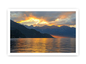 Sunset mountain lake