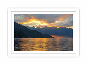 Sunset mountain lake