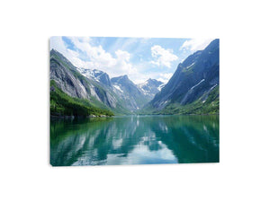 Mountain fjord landscape with reflective lake