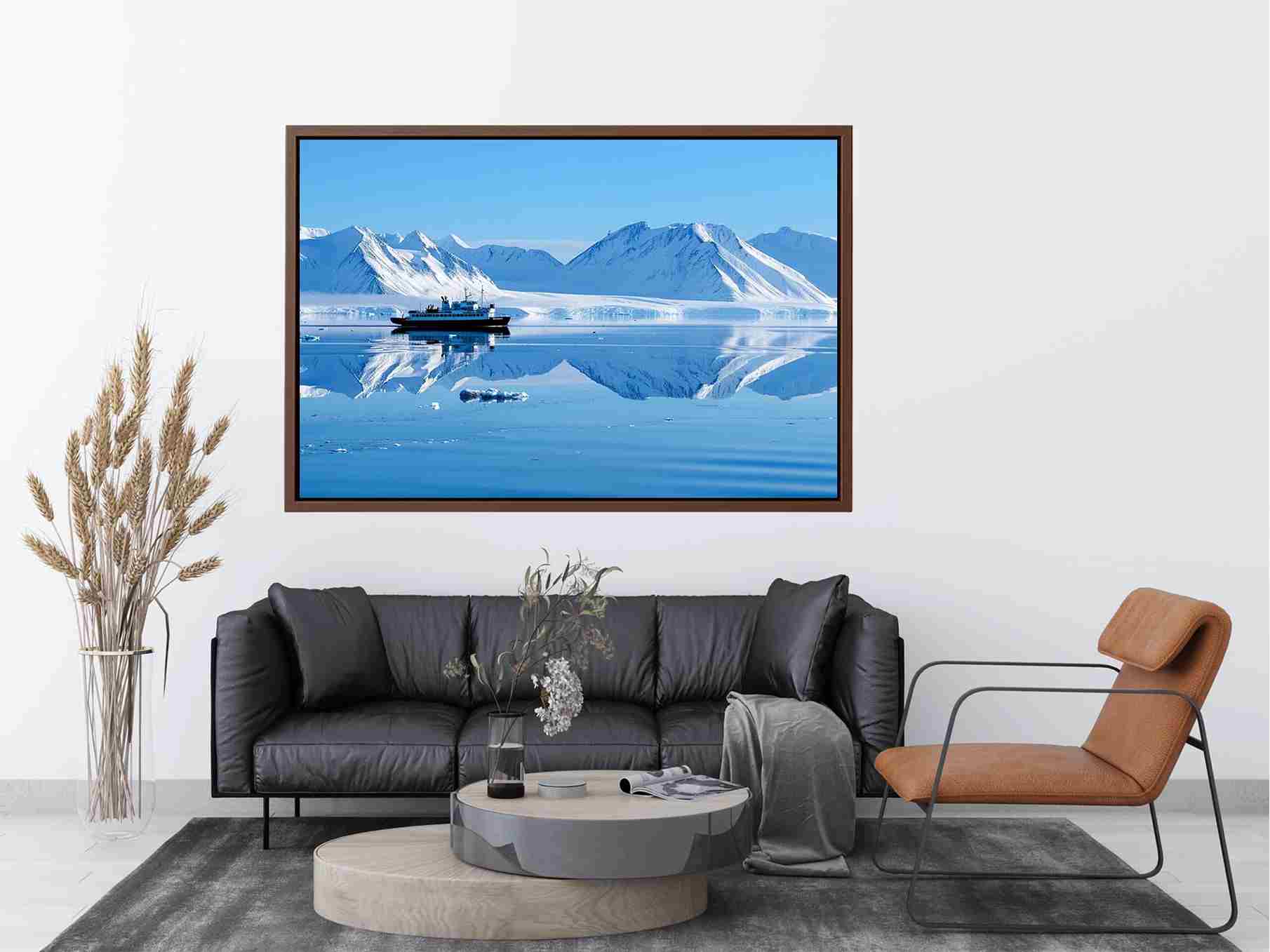 Arctic ship and snowy mountain