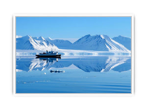 Arctic ship and snowy mountain