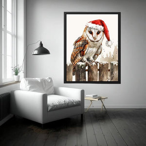 Festive owl illustration with Santa hat
