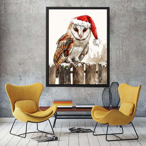 Festive owl illustration with Santa hat