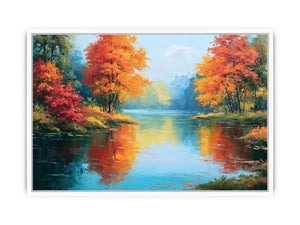autumn lake reflection canvas art