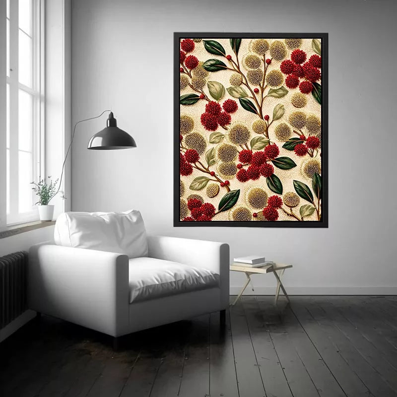 botanical floral pattern Canvas Print, red flower luxury canvas, vintage floral print design, elegant botanical decor artwork