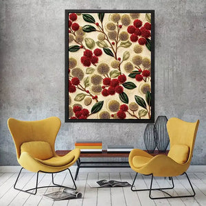 botanical floral pattern Canvas Print, red flower luxury canvas, vintage floral print design, elegant botanical decor artwork
