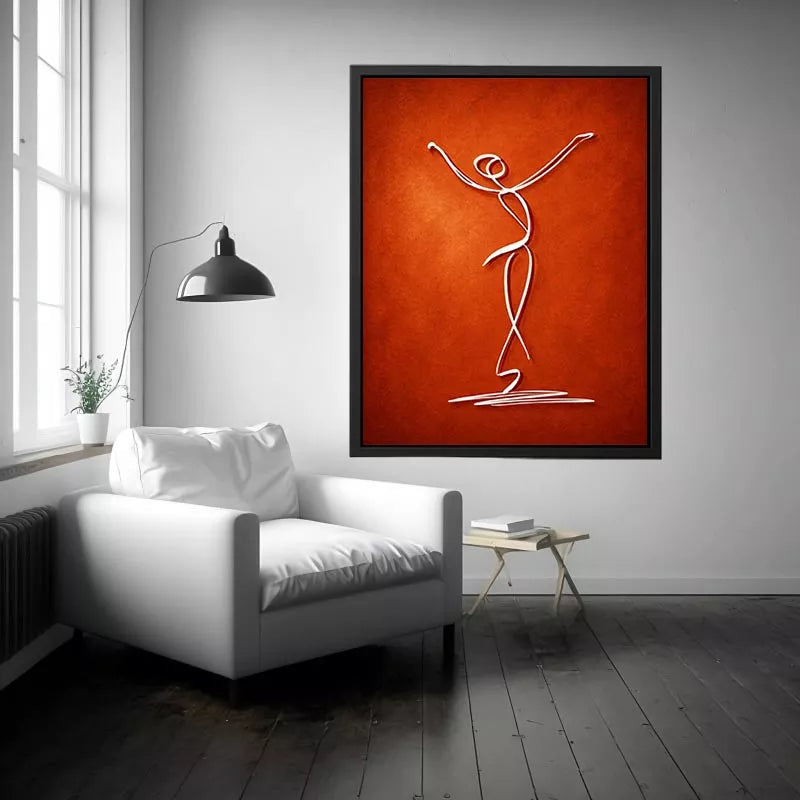minimalist dancing figure art, abstract line art canvas, modern red Canvas Print, expressive figure drawing decor