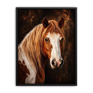 horse portrait Canvas Print canvas, realistic horse painting decor, rustic equine artwork, brown white horse Canvas Print