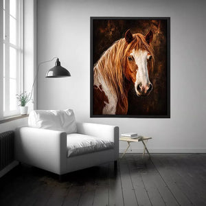 horse portrait Canvas Print canvas, realistic horse painting decor, rustic equine artwork, brown white horse Canvas Print