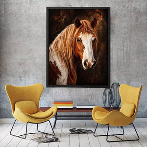 horse portrait Canvas Print canvas, realistic horse painting decor, rustic equine artwork, brown white horse Canvas Print