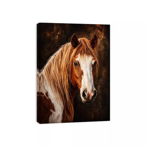 horse portrait Canvas Print canvas, realistic horse painting decor, rustic equine artwork, brown white horse Canvas Print