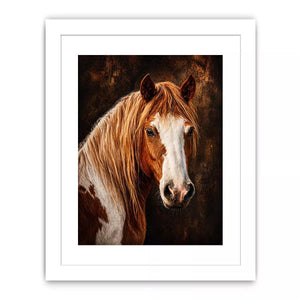 horse portrait Canvas Print canvas, realistic horse painting decor, rustic equine artwork, brown white horse Canvas Print