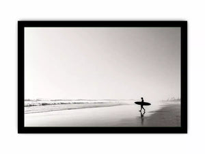 surfer beach Canvas Print black white, minimalist ocean canvas, coastal silhouette artwork, serene beach decor