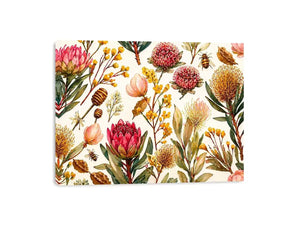 watercolor botanical floral pattern with bees and wildflowers Canvas Print canvas