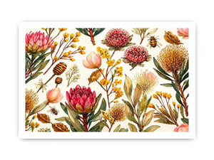 watercolor botanical floral pattern with bees and wildflowers Canvas Print canvas
