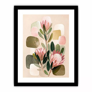 abstract botanical blush floral Canvas Print with soft neutral shapes and green leaves