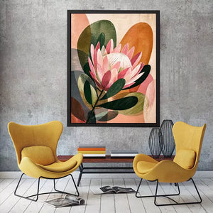 abstract protea flower botanical Canvas Print with earthy tones and modern shapes