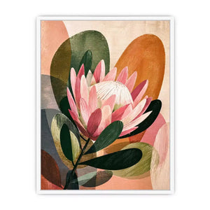 abstract protea flower botanical Canvas Print with earthy tones and modern shapes