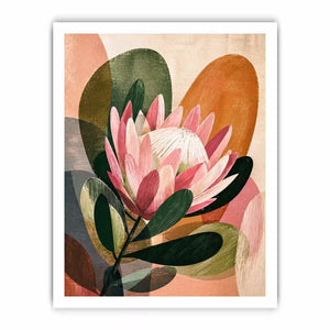 abstract protea flower botanical Canvas Print with earthy tones and modern shapes