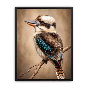 realistic kookaburra bird portrait perched on branch Canvas Print canvas