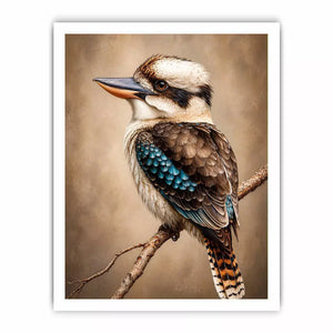 realistic kookaburra bird portrait perched on branch Canvas Print canvas