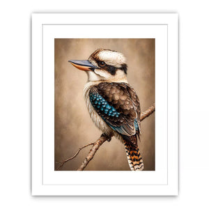realistic kookaburra bird portrait perched on branch Canvas Print canvas
