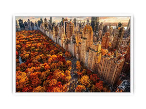 new york city skyline with central park autumn colors aerial view Canvas Print
