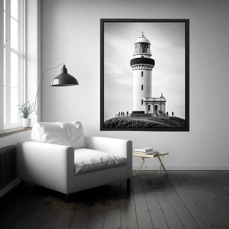 minimal black and white lighthouse architecture wall art canvas