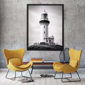 minimal black and white lighthouse architecture wall art canvas